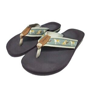 LL Bean Women's 8 Maine Isle Dogs Canvas Thong Flip Flops Sandals